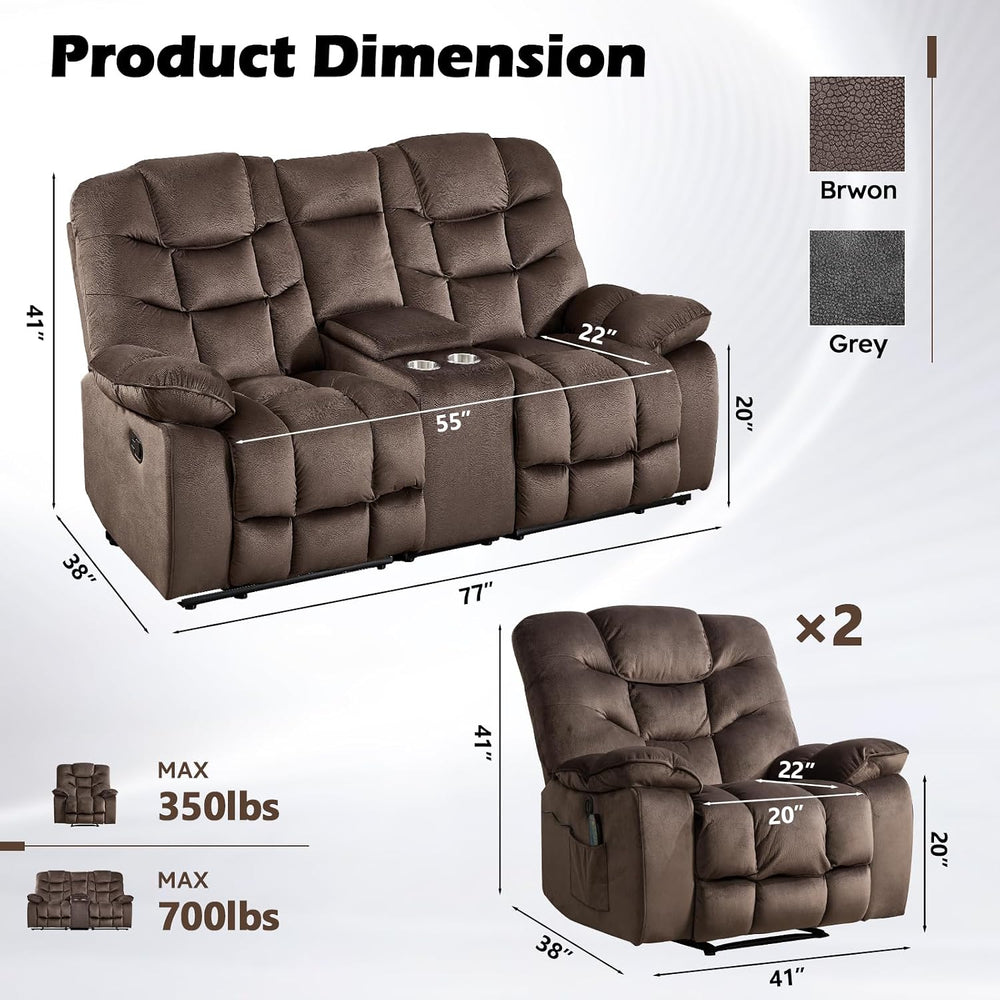 HAOMARKETS 3 Pieces Recliner Sofa Furniture Set, Include 2 Power Recliner Cha...