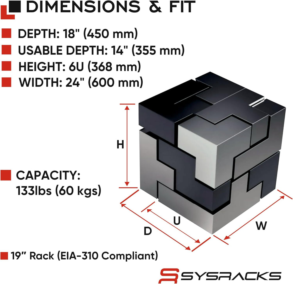 Sysracks 6U Wall Mount Server Rack Cabinet, 18-Inch Deep, Black