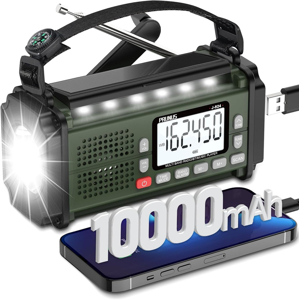 PRUNUS J-924 10000mAh/37000mWh Hand Crank Emergency Radio NOAA AM FM SW