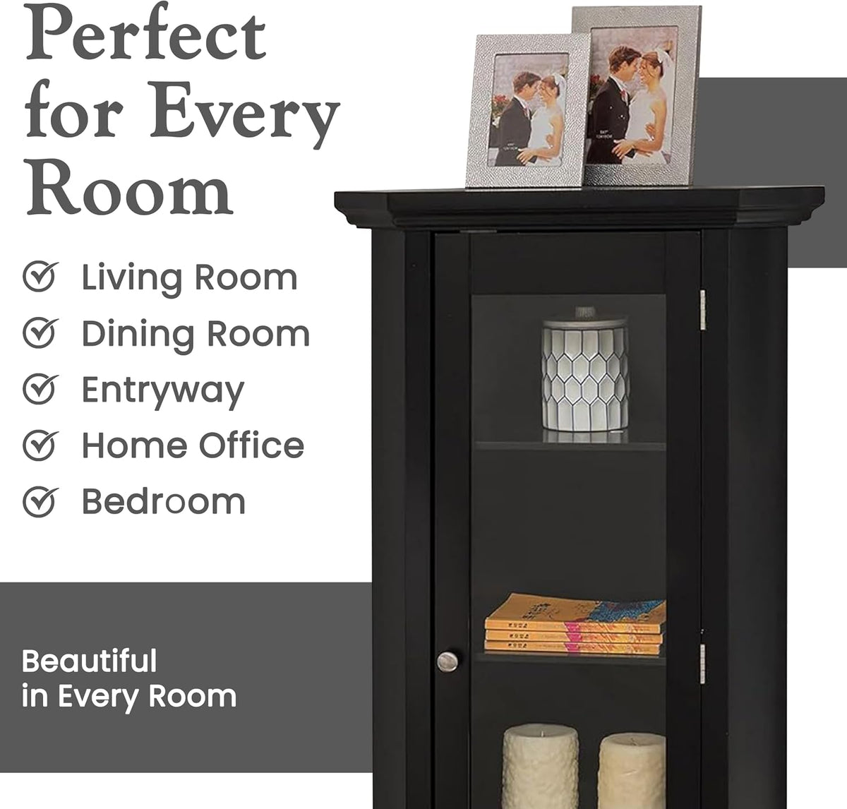 Kings Brand Corner Curio Display Cabinet w/Glass Door & Shelves, Black