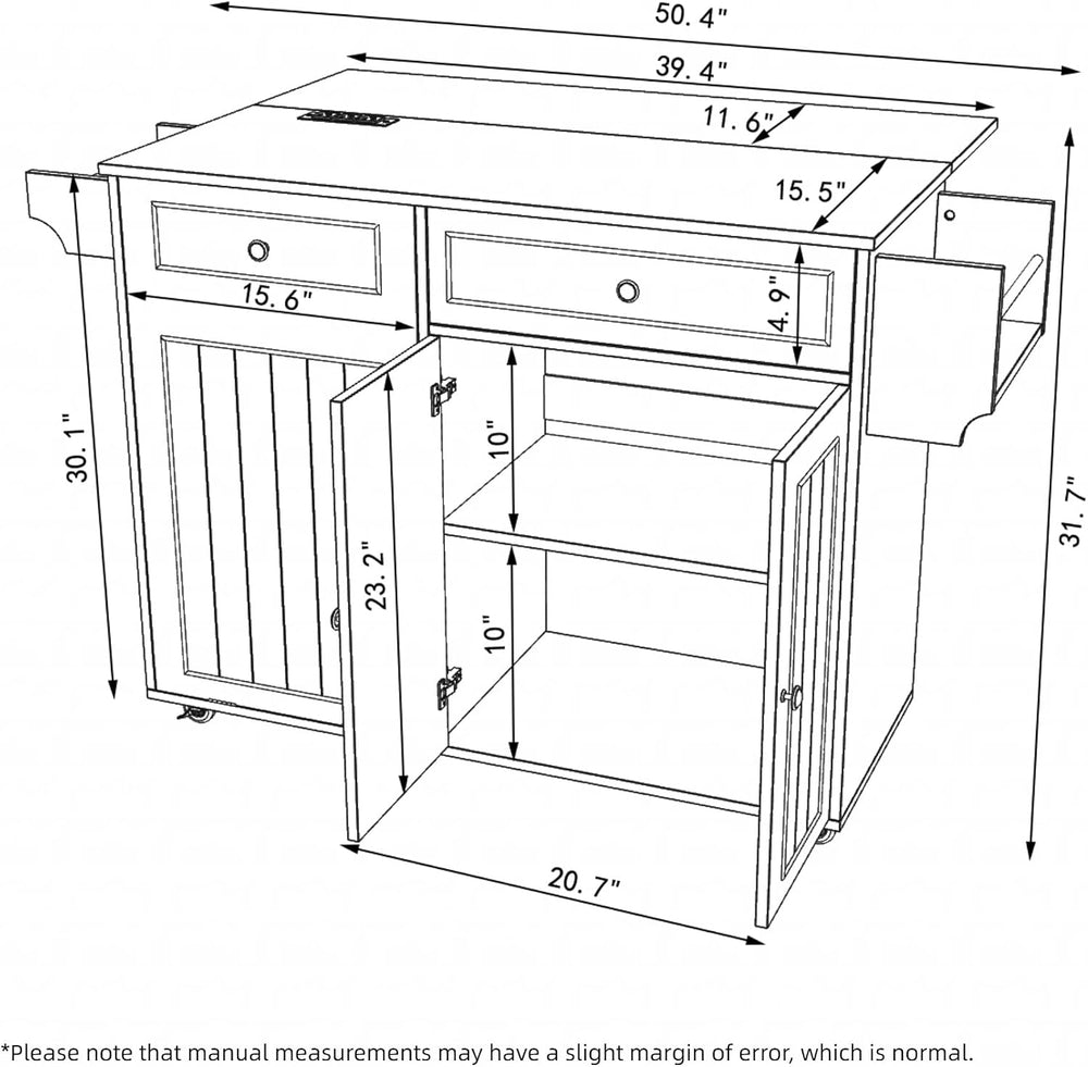 Modern Kitchen Island Cart with Power Outlet & Drop Leaf, Rolling Storage...