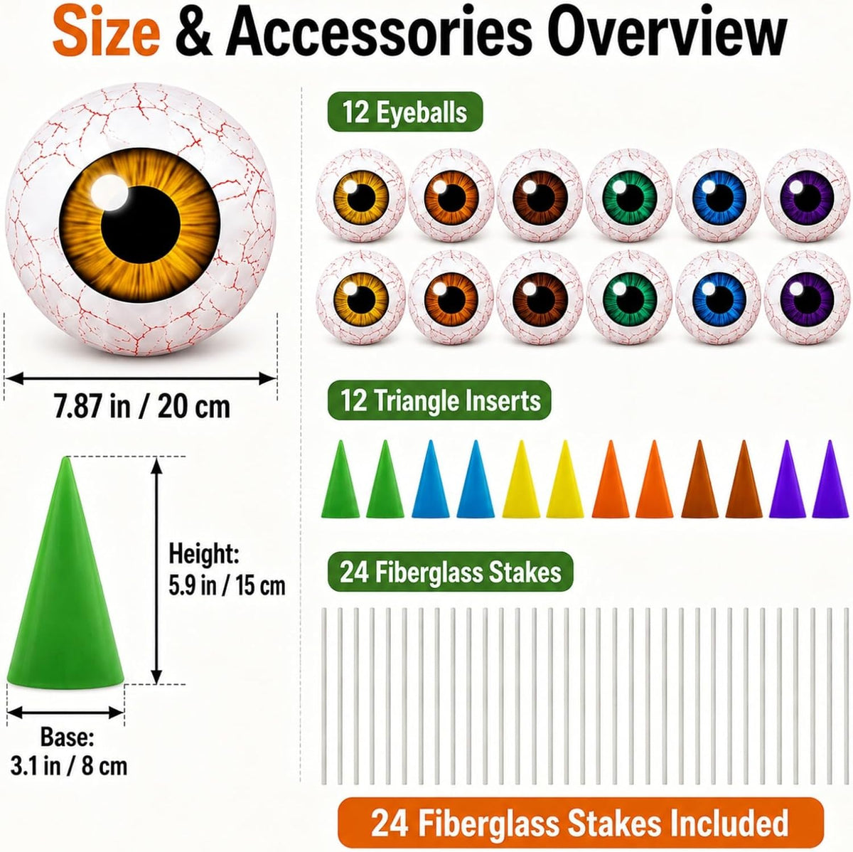 RattanView 12 Set Halloween Bush Eyes Decor Outdoor, 7.87'' Scary Bush Face
