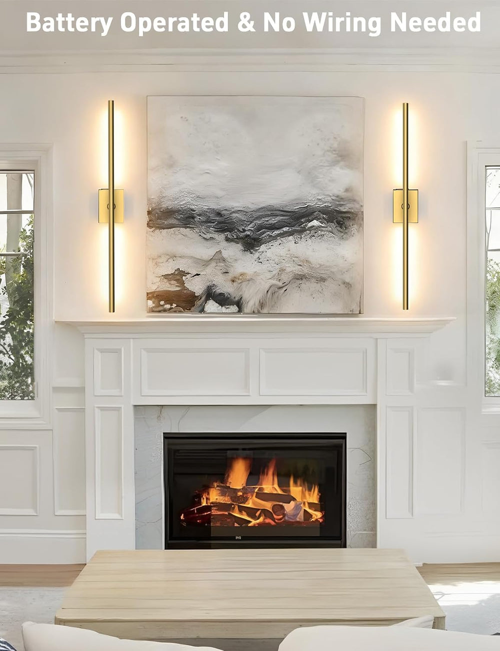 Battery Operated Wall Sconces Set of 2, Wireless Rechargeable Wall Lights
