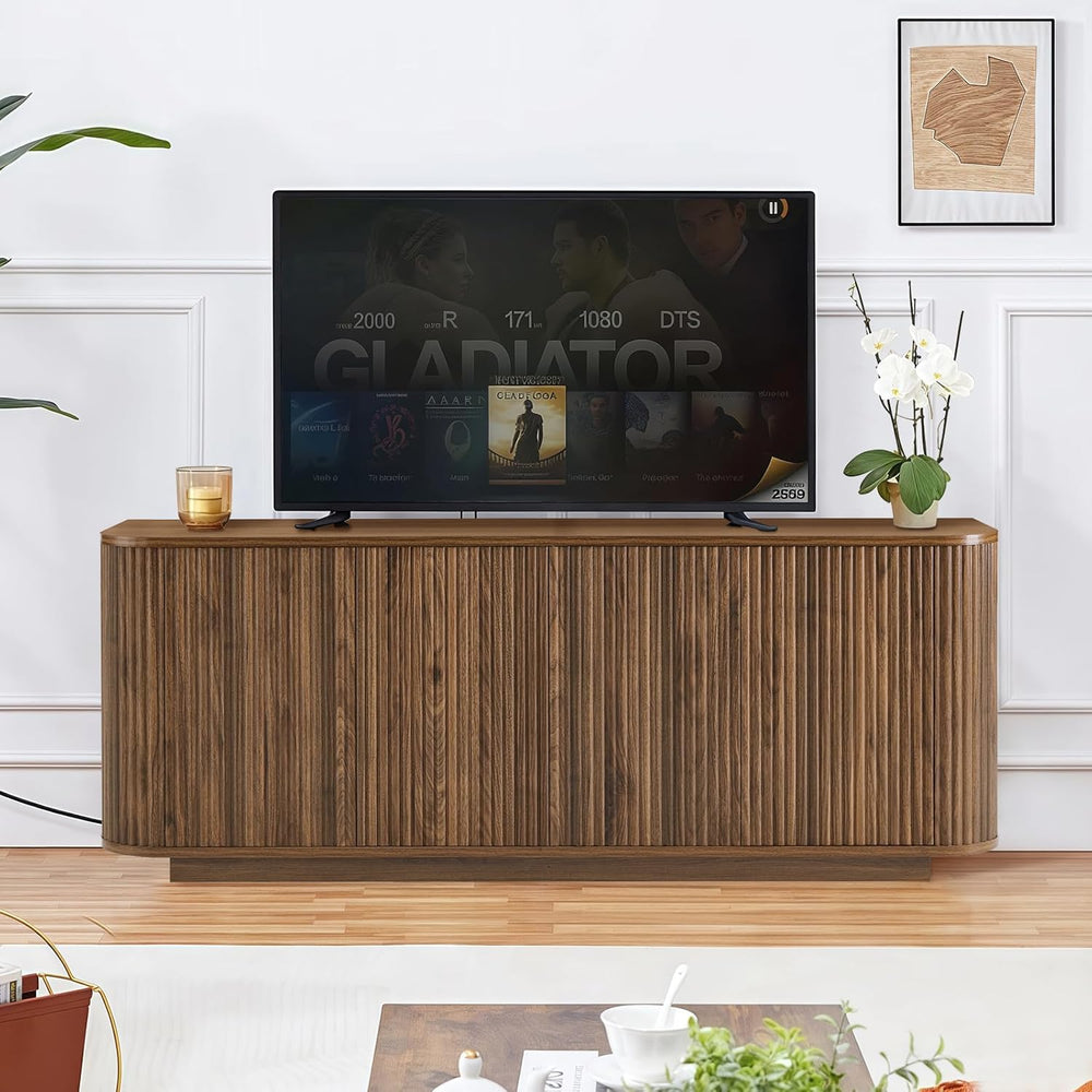 64" Fluted Walnut Sideboard Buffet Cabinet with Storage