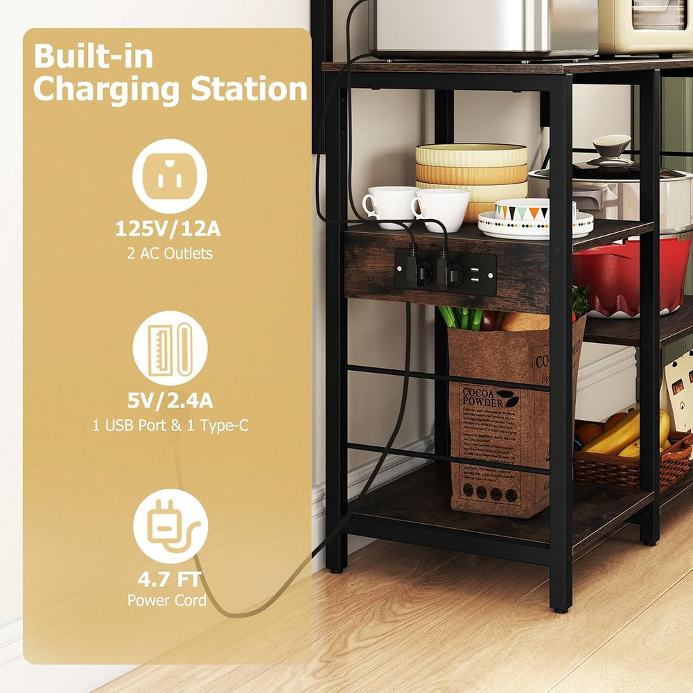GIANTEX Bakers Rack with Power Outlet and LED Lights, 7-Tier Microwave Stand ...