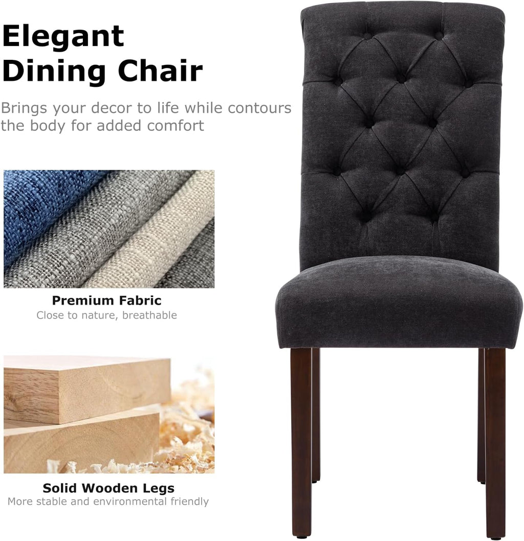COLAMY Button Tufted Dining Chairs Set of 2, Accent Parsons Diner Upholstered Fabric Dining Room Stylish Kitchen Chairs with Solid Wood Legs and Padded Seat, Black