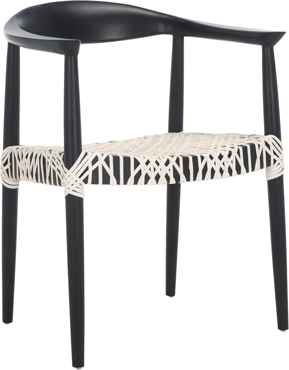 SAFAVIEH Home Collection Bandelier White Leather/Black Solid Wood Arm Chair (...