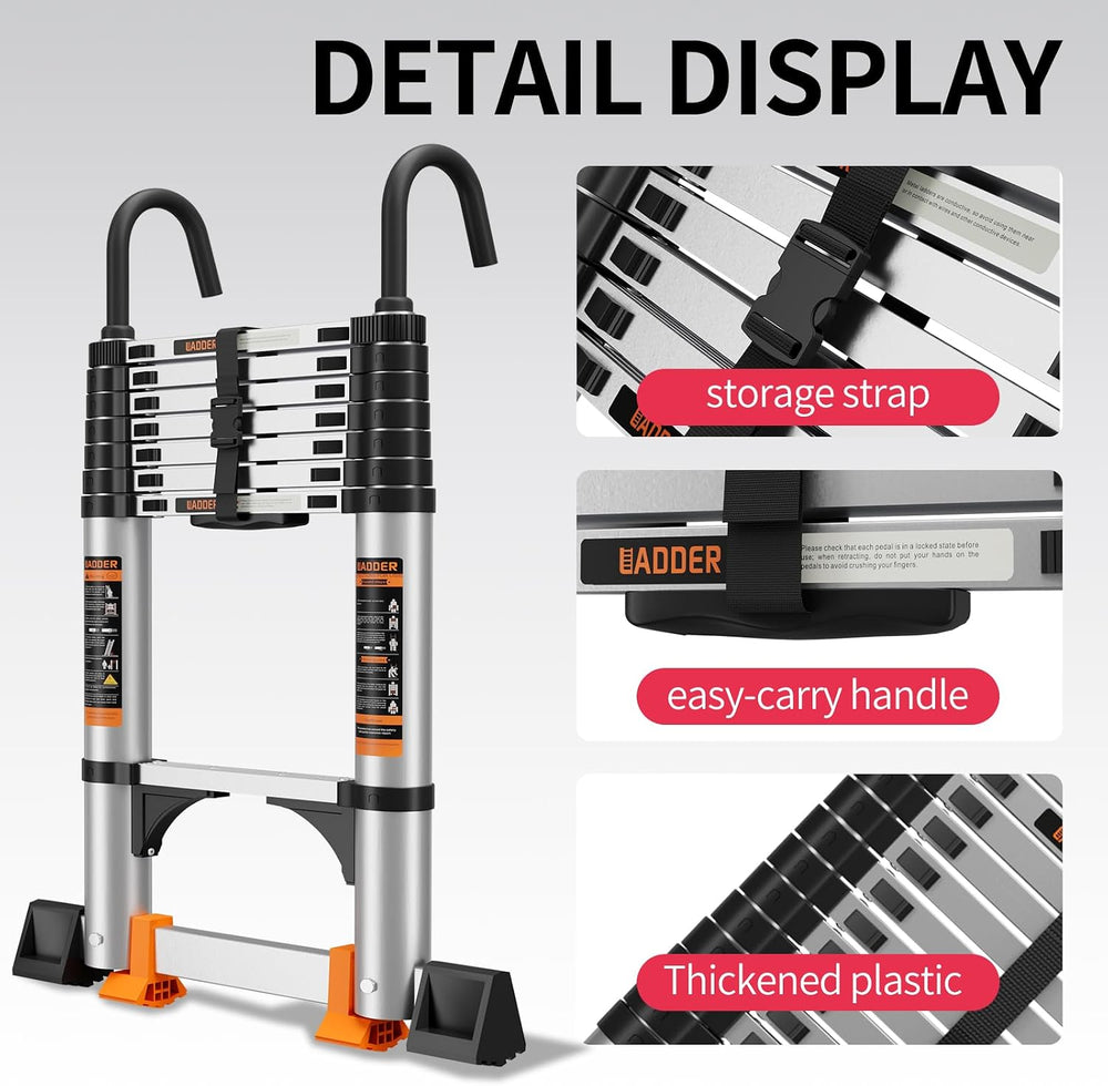 Telescoping Ladder,12.5FT Aluminum Extension Ladder,330lbs Max Capacity