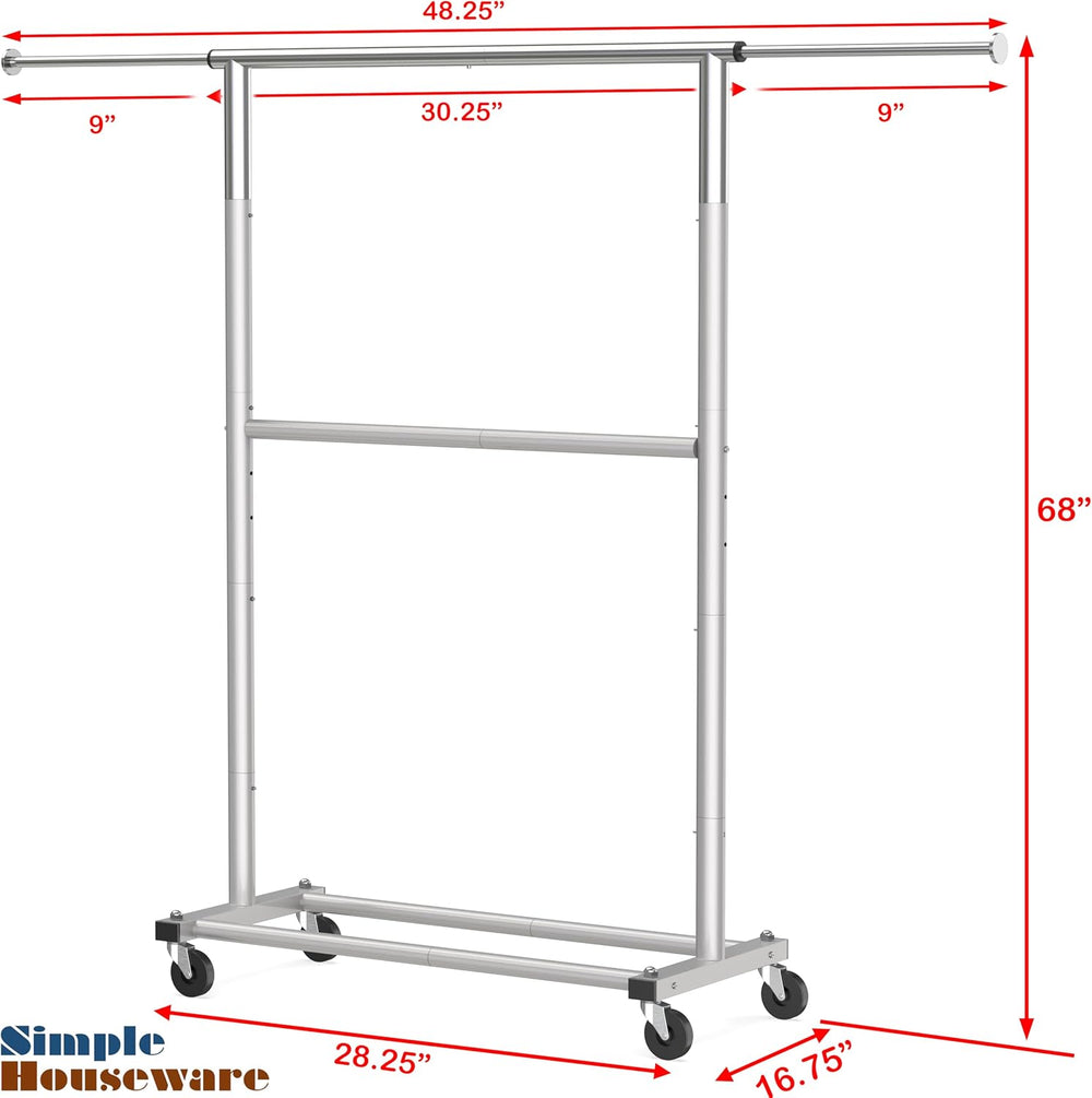 Simple Houseware Double Rod Adjustable Clothing Garment Rack, Grey