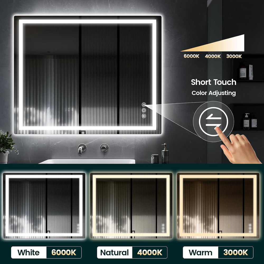 Memobarco 32" x 40" LED Bathroom Mirror with Lights, Memory Vanity ...
