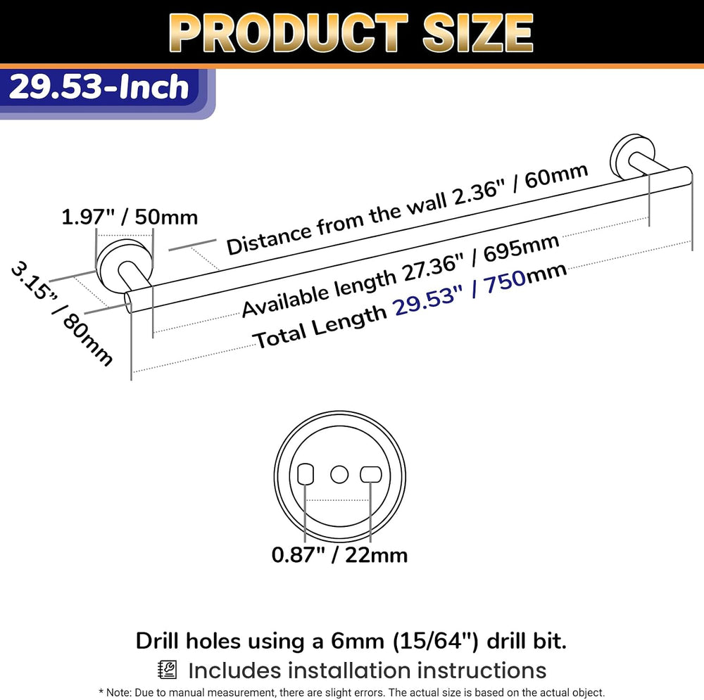 Miyili 30-Inch Bathroom Kitchen Towel Bar Matte Black