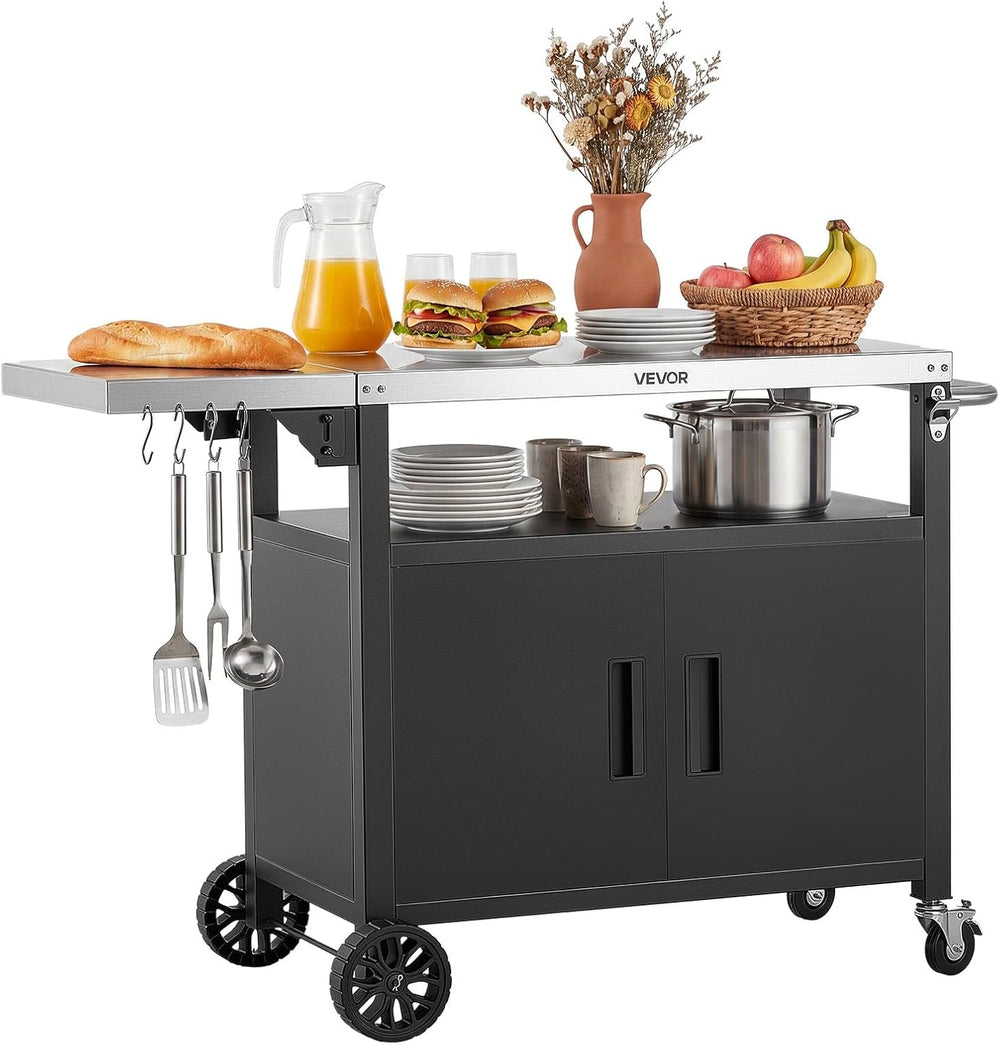 VEVOR Outdoor Grill Cart with Storage Cabinet, 48.9 Inch Grill Table, Waterpr...