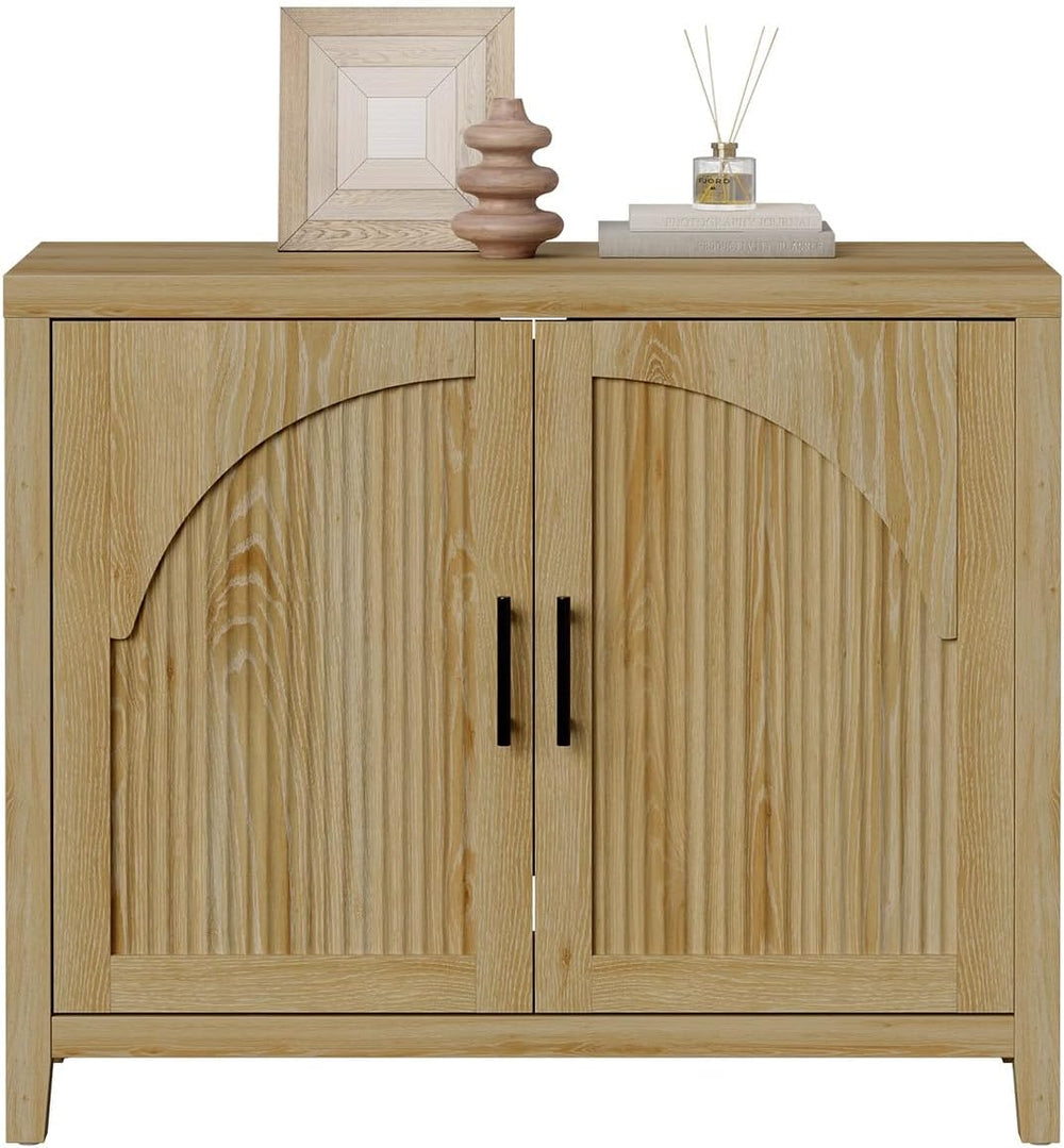 Bestier 73" Fluted Sideboard Buffet Cabinet with Storage, Natural Oak
