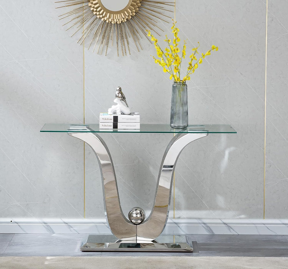 SSLine 3-Piece Modern Silver Glass Coffee Table Set, End & Console Tables