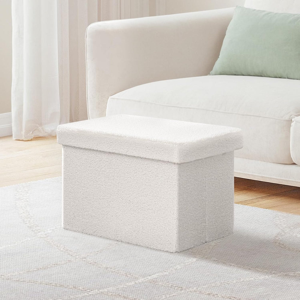 B FSOBEIIALEO Storage Ottoman, Small Sherpa Ottoman Foot Rest, Cream White