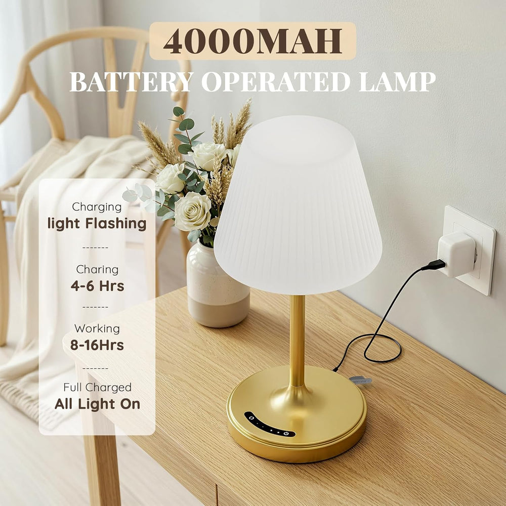 Waterproof Shower Lamp, 4000mAh Cordless Table Lamp, 3-Color Dimmable -Gold
