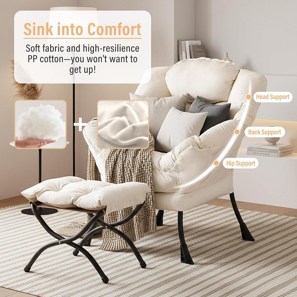 Furlide Lazy Chair with Ottoman, Modern Chair with Folding Footrest, Lounge A...