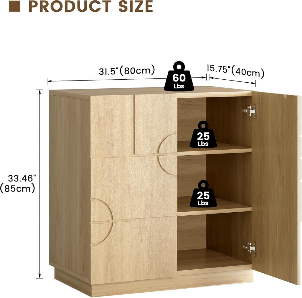 LVSOMT Modern Accent Cabinet with Doors and Adjustable Shelve, Matte Wood
