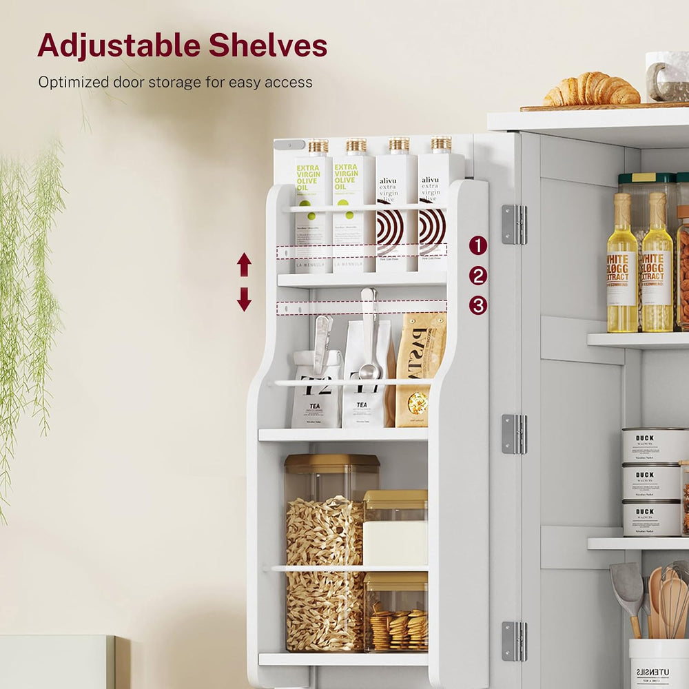 TEENFON Storage Cabinet, Pantry Cabinet with 4 Doors and 3 Storage Shelves, K...