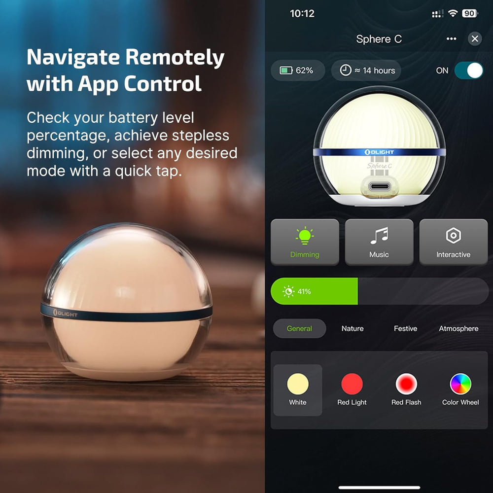 OLIGHT Sphere C Smart Night Light, USB-C Rechargeable RGB with App Control