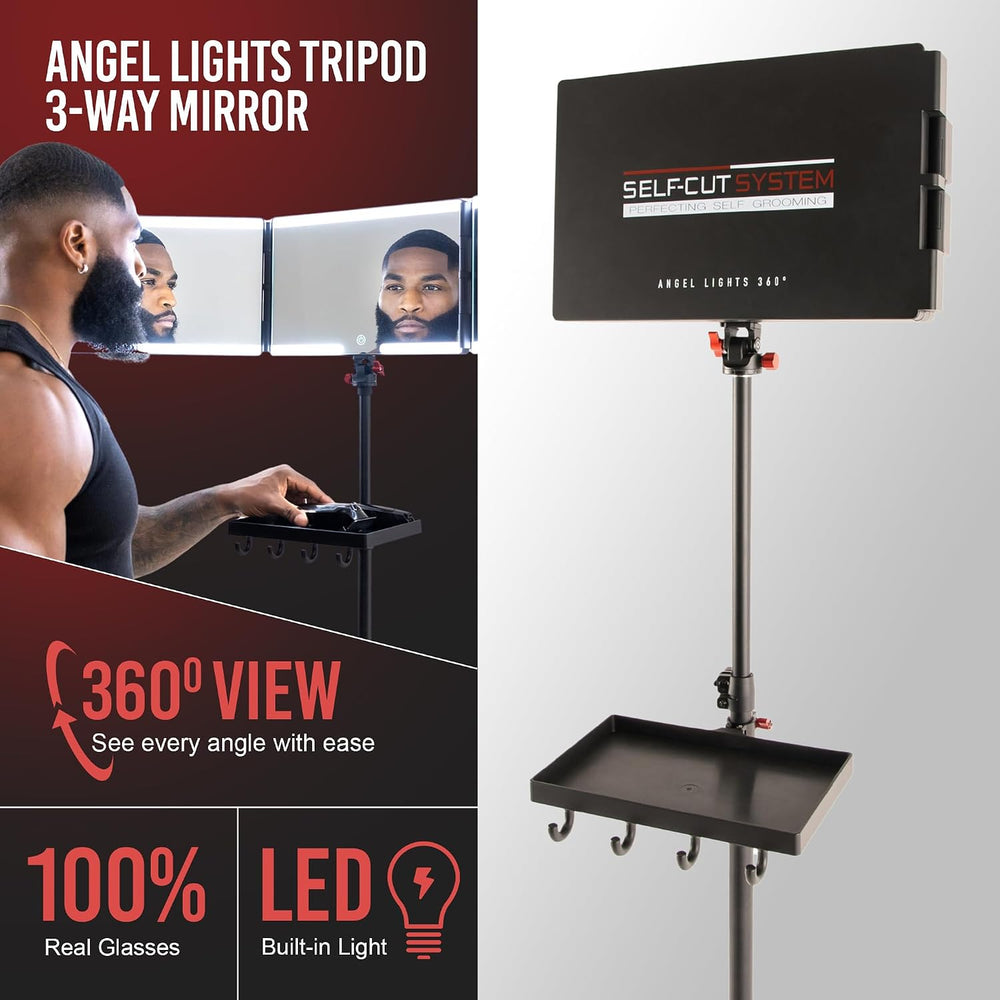 Self-Cut System Angel Lights Tripod - 3 Way Mirror 84” H x 20” W - Black