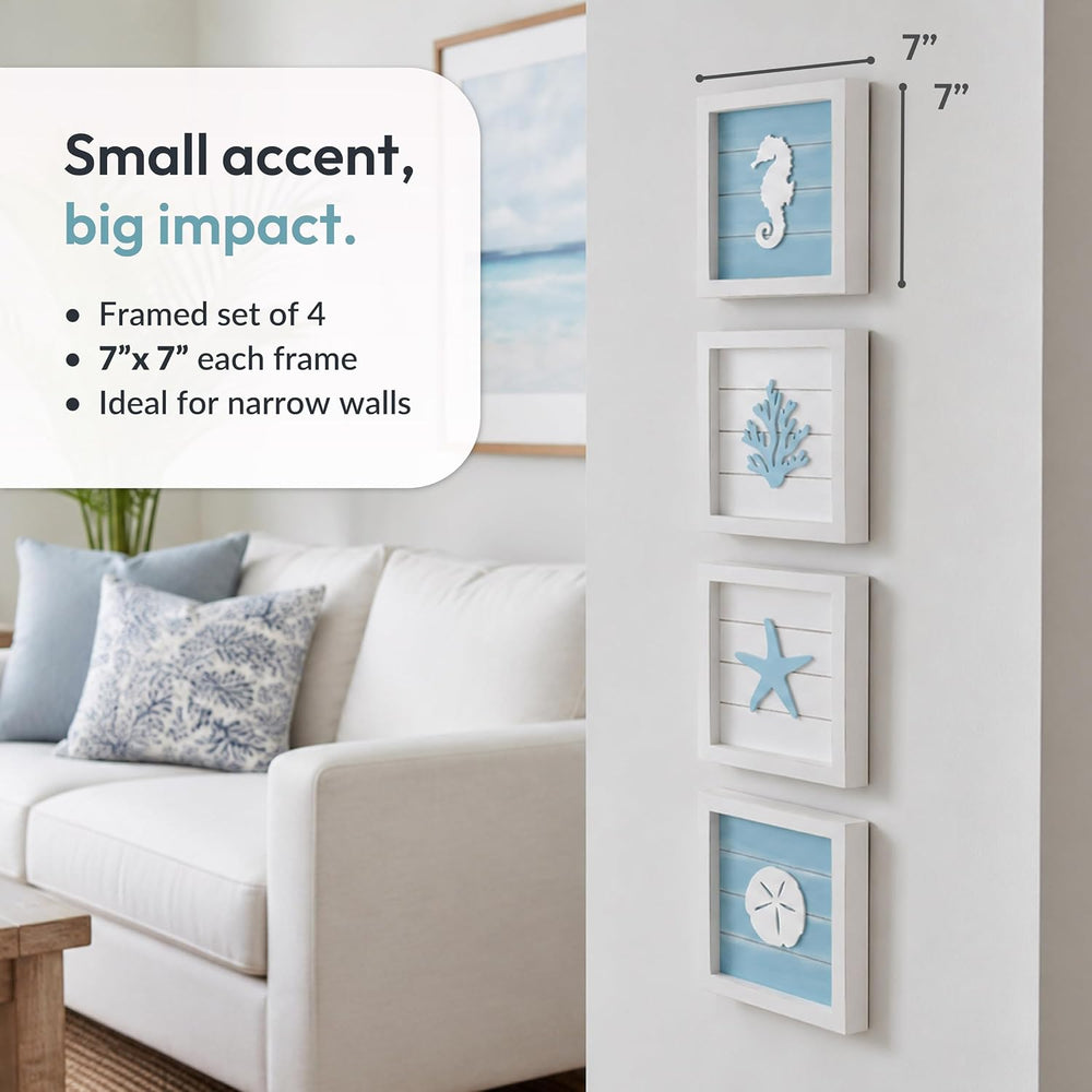 Tide and Tales 3d Coastal Wall Decor, Beach Wall Art, Framed Set of 4