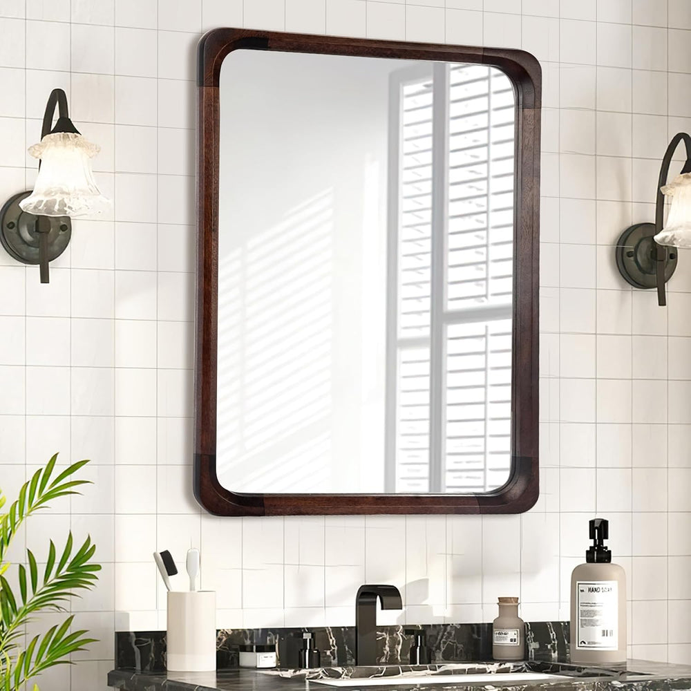 Tanmicoshomy Dark Wood Bathroom Rectangle Mirrors for Wall 30 x 40 Inch