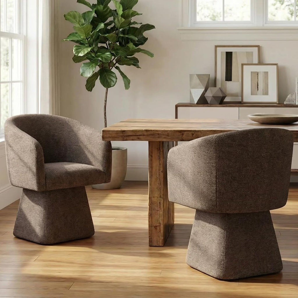 VKNOW Upholstered Swivel Dining Chairs Set of 2 with Barrel Back and Arm