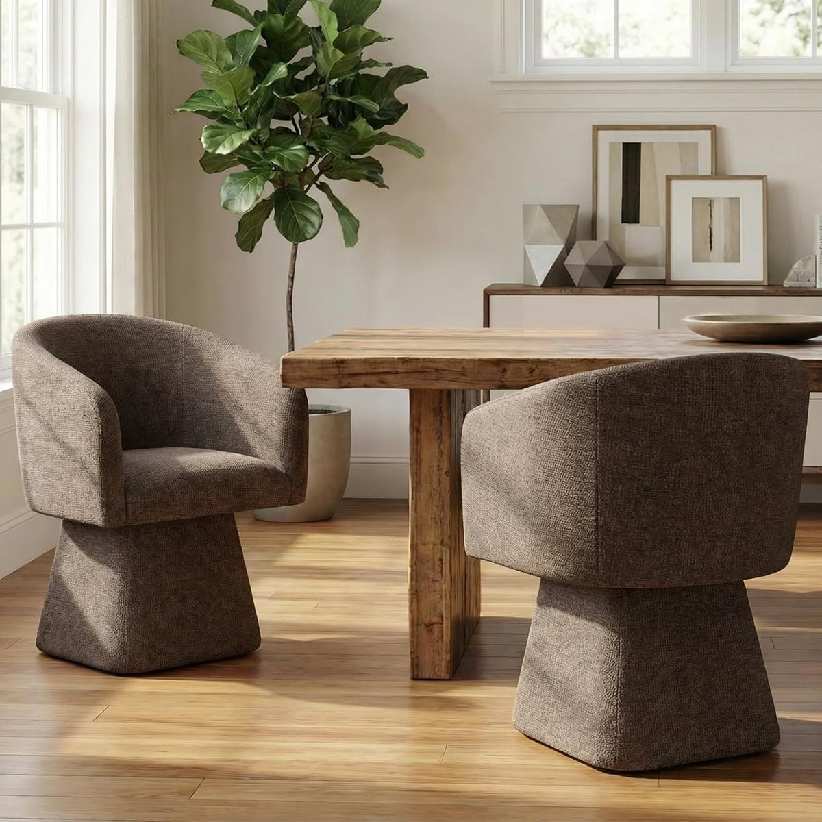 VKNOW Upholstered Swivel Dining Chairs Set of 2 with Barrel Back and Arm