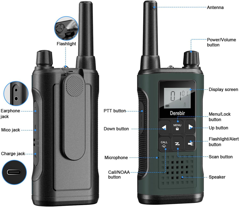 Walkie Talkies for Adults Rechargeable-2 Pack (Khaki & Dark Green)