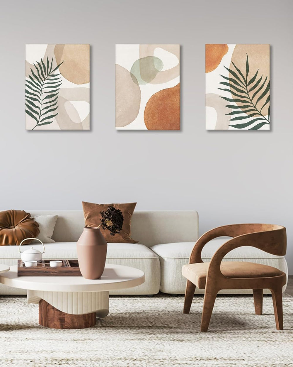 HesenDot Abstract Botanical Wall Art Set of 3, 40x60CM Neutral Plant Framed C...