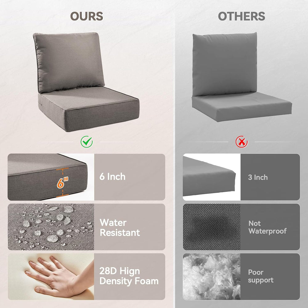 6" Thick Outdoor Cushions 22x24x6, 3-Set Deep Seat Patio Cushions with R...