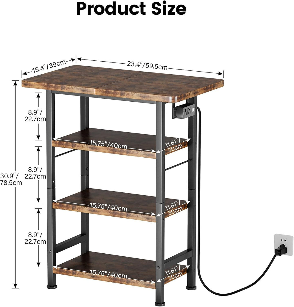 Homeiju 4-Tier AV Media Stand with Power Outlet, Wooden Record Player Stand, ...