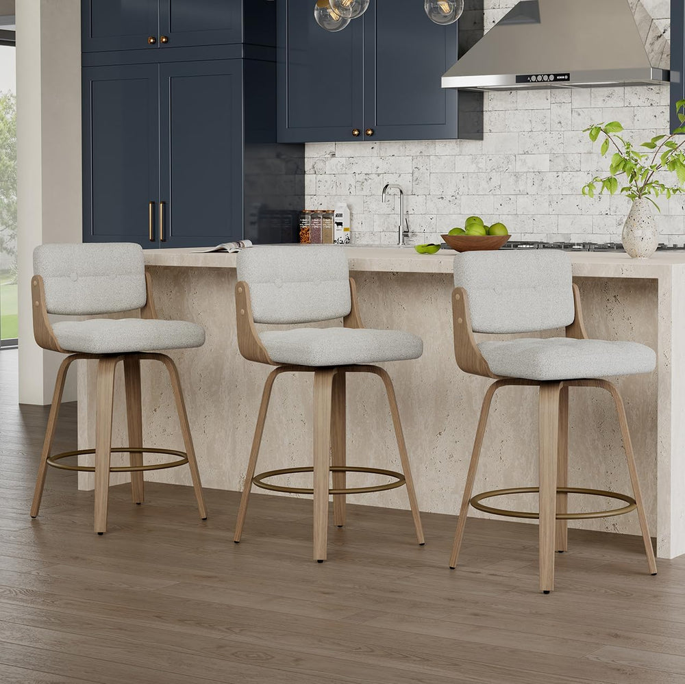 26" Swivel Boucle Counter Height Bar Stool, Open Back, Beige