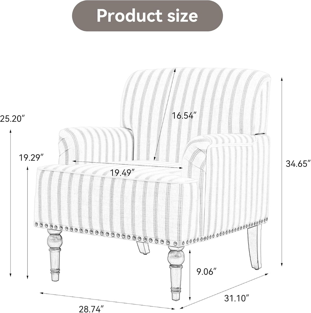 Pinstripe Accent Chairs Set of 2, Fabric Armchair, Light Blue