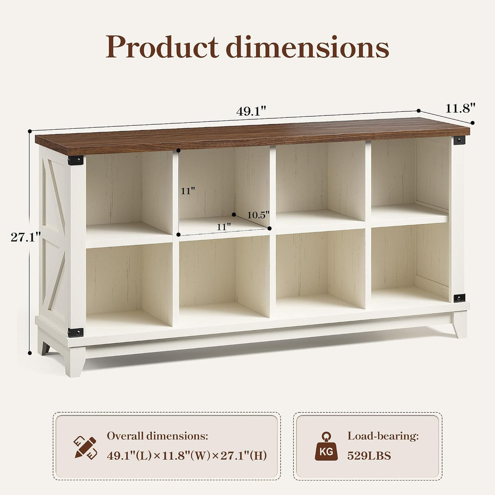 EnHomee Farmhouse 8 Cube Storage Organizer for Living Room, White