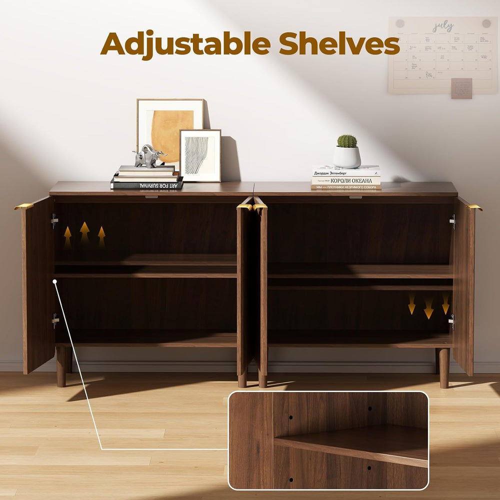 Wooden Storage Cabinets with 3-Level Adjustable Shelves, Walnut