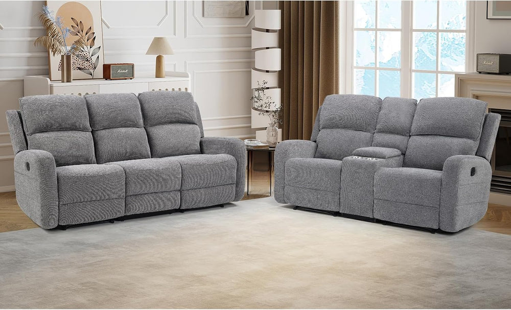 EBELLO Manual Living Room Furniture Reclining Couch Set, Soft Fabric Recliner...
