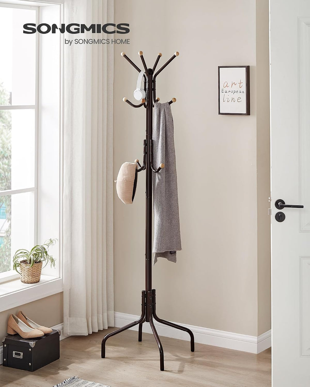 SONGMICS Coat Rack Freestanding, Metal Coat Rack Stand with 12 Hooks and 4 Le...