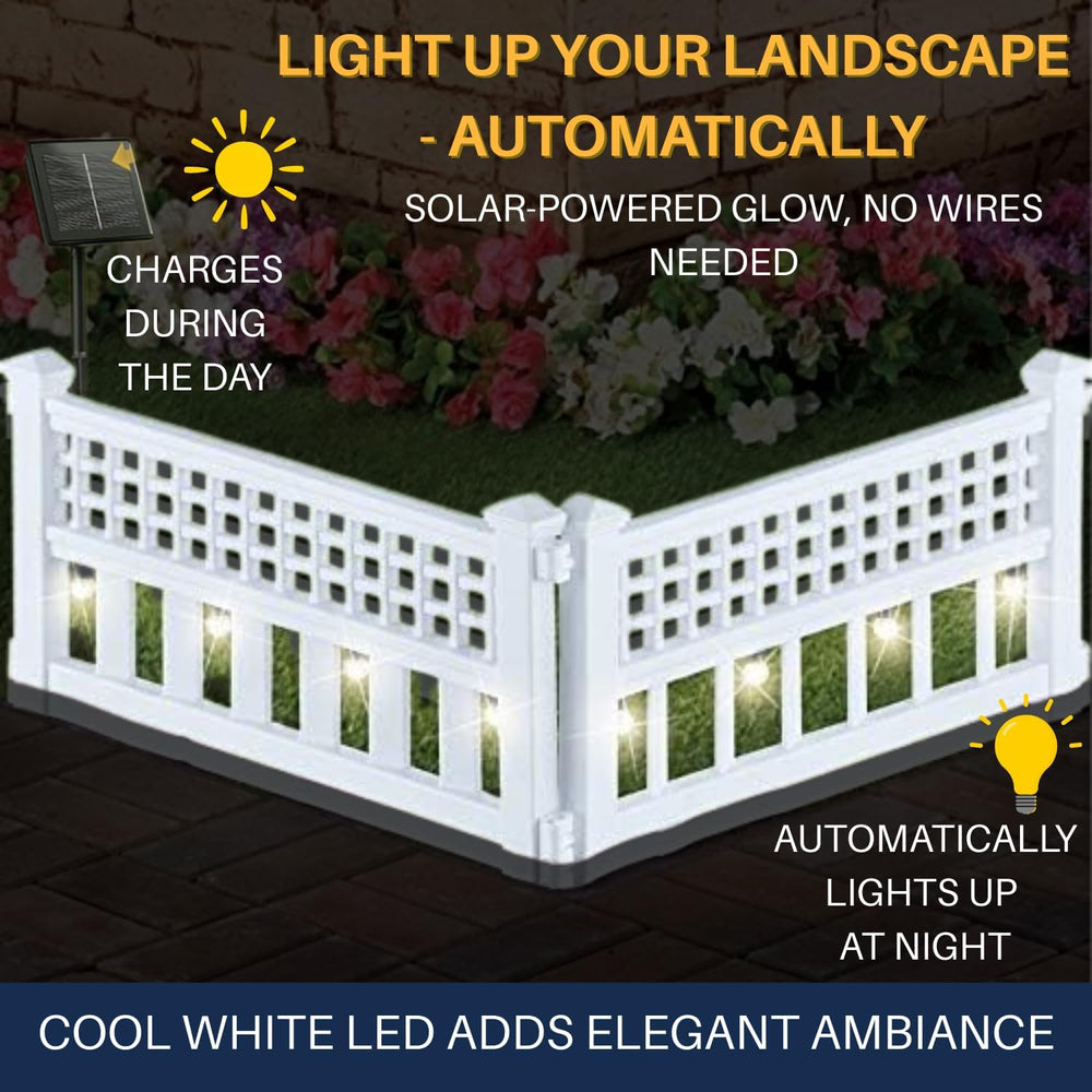 SkyMall 8-Piece Solar Garden Border Fence with Corner Posts, White Decorative...