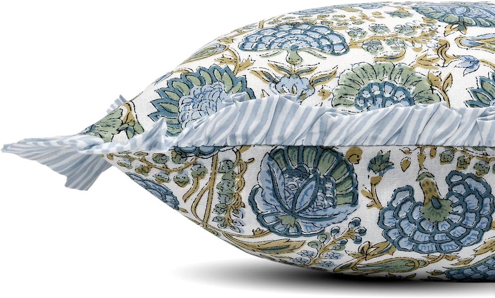 Ridhi Asparagus Green Block Print Ruffle Pillow Sham 36x14 Inch Set of 1