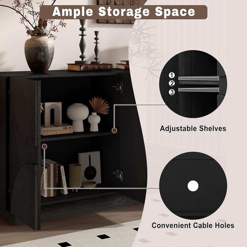 LKTART 56" Modern Sideboard Buffet Storage Cabinet with Solid Wood Venee...