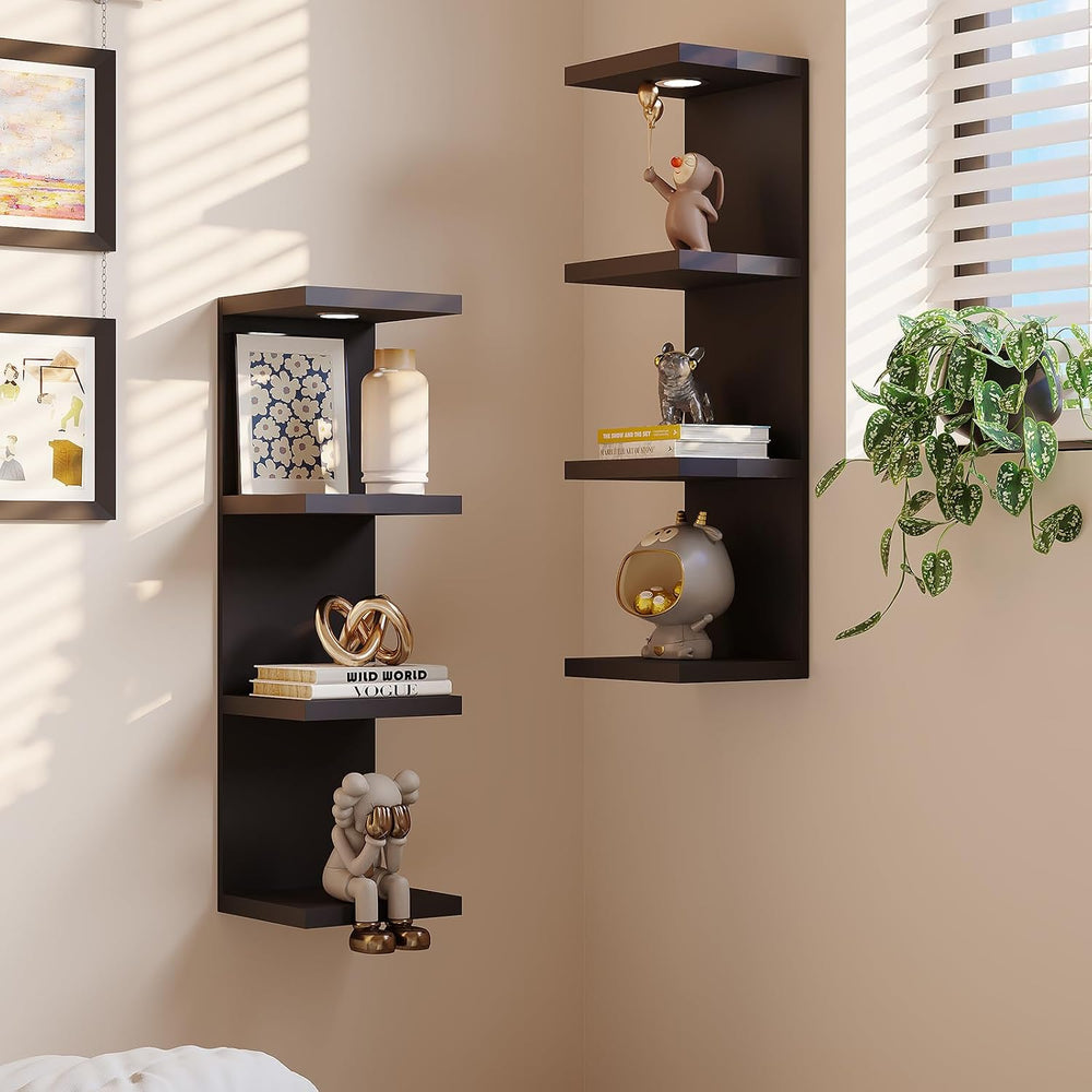 LitaEther Versatile 4 Tier Wall Shelf Unit,Black Lack Wall Shelf,Display Floa...