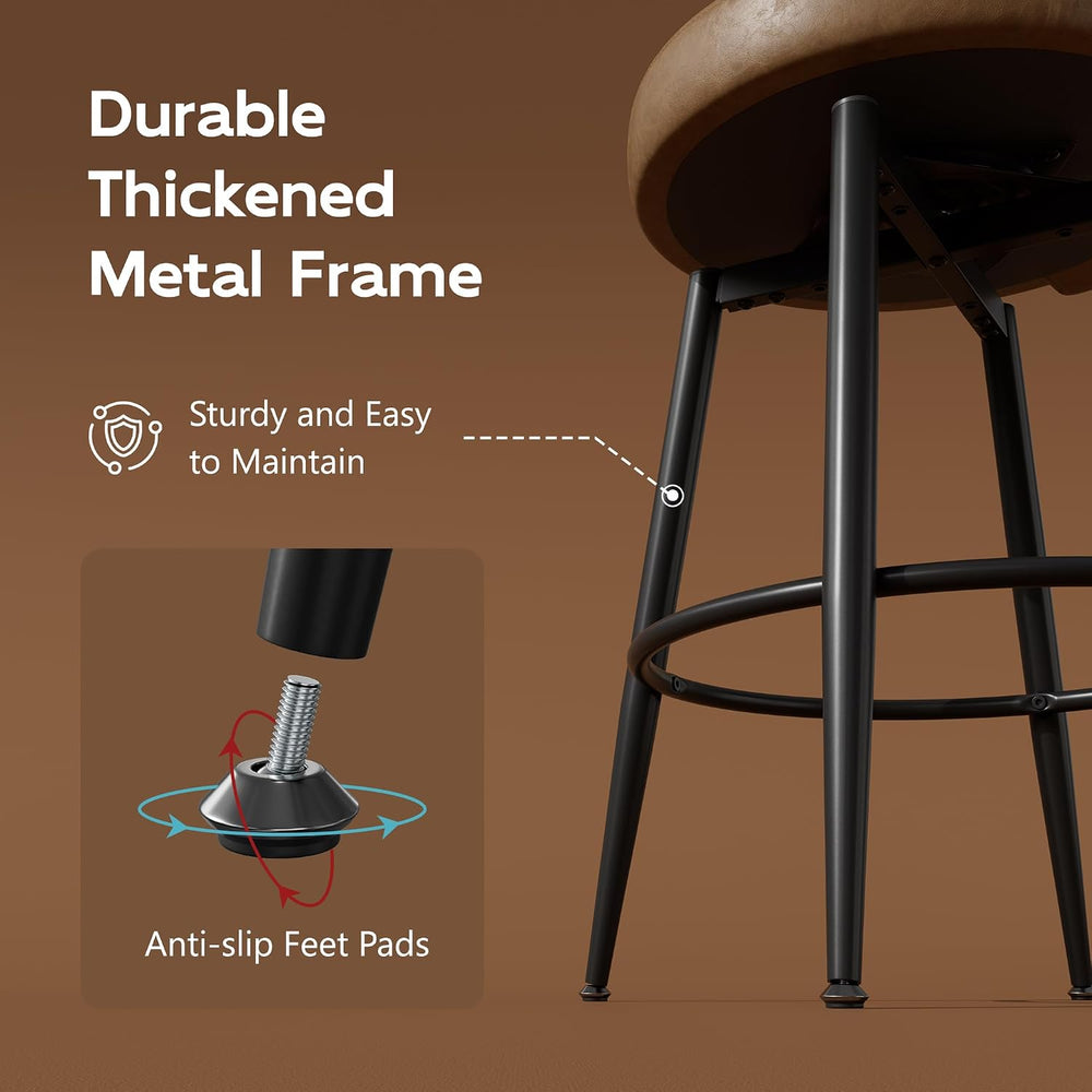 26" Brown Bar Stools Set of 2, Swivel Kitchen Island Chairs
