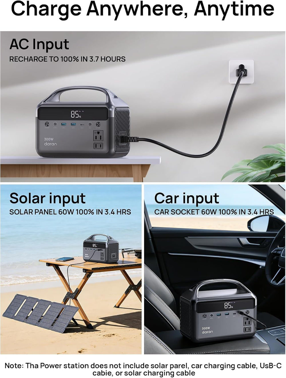Portable Power Station 300W (600W Surge), 192Wh LiFePO4 Battery Solar Generat...