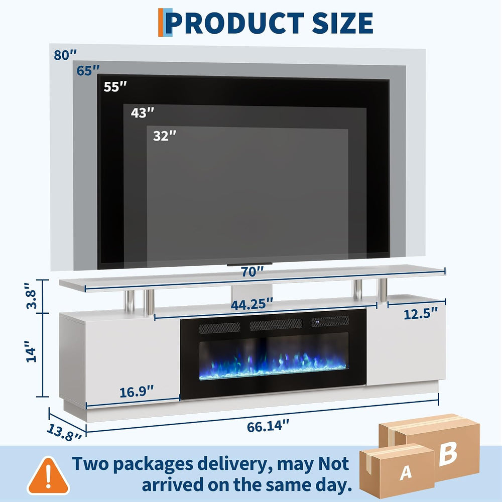 GarveeTech Led Fireplace TV Stand 70 in, Modern Electric Fireplace TV Stand w...