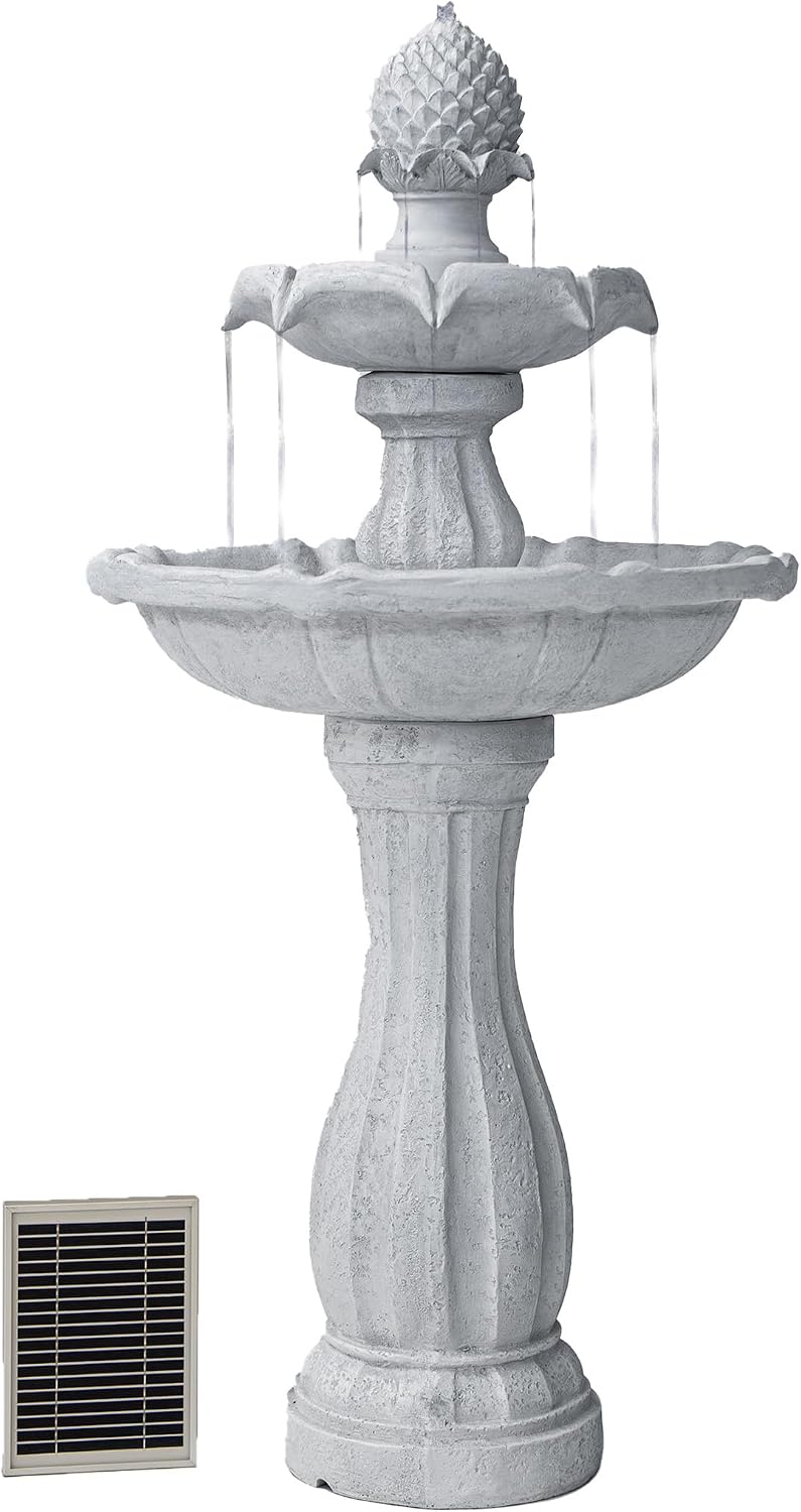 Xbrand 44" H 2-Tier Solar Outdoor Water Fountain with Auto-Shut Off Pump...