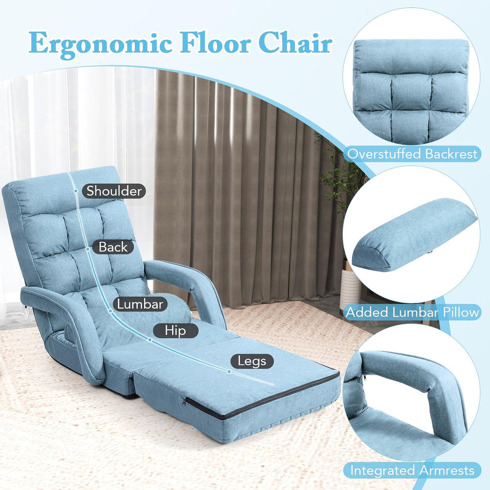 KOMFOTT Foldable Floor Lazy Sofa Chair, Indoor Chaise Lounge Chair with 6 Pos...