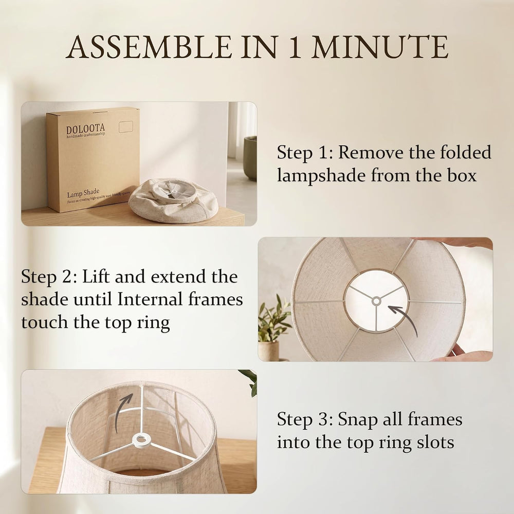 Beige Natural Linen Bell Lamp Shades Set of 2, 6.5" Top x 13" Botto...