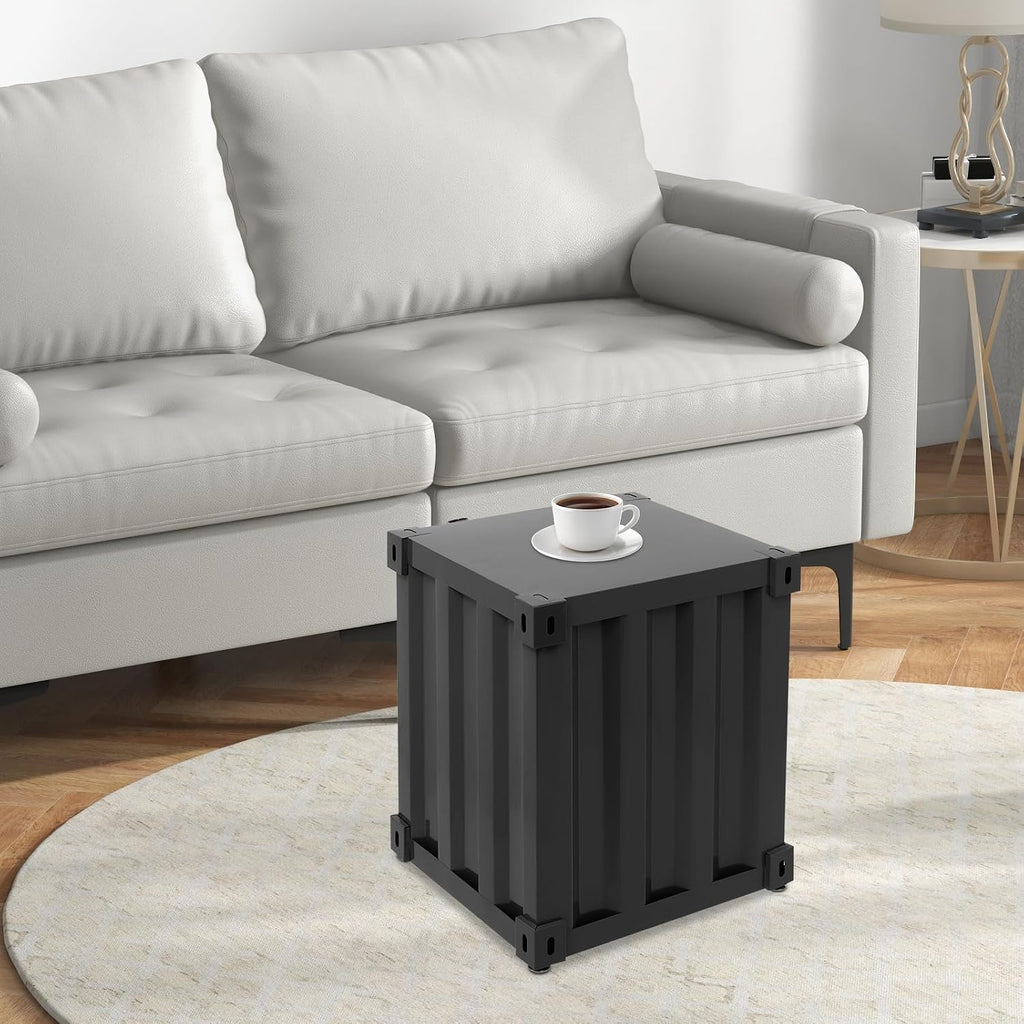 Side Table, Multifunctional Container Cabinet Style Side Table, Shipping Container Design Lockable Storage Cabinet, for Bedroom Living Room Office (Black)